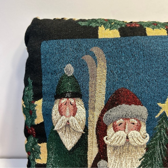 Tapestry 3 Santa Christmas Accent Pillow 15" Square Braid Edges Old World Style - Picture 6 of 7